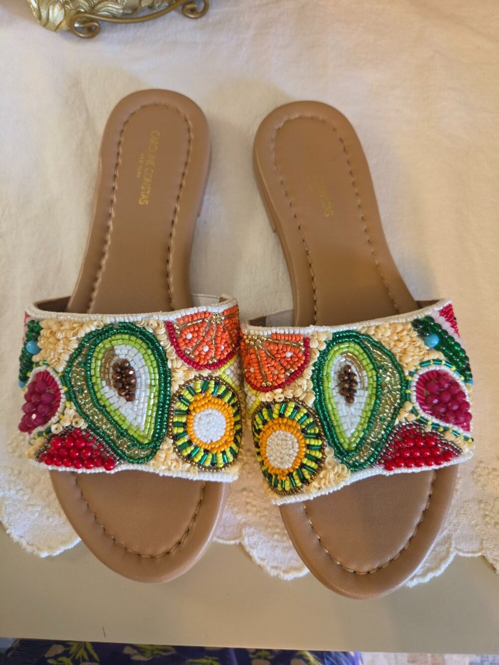 Caroline Constas Fruit Beaded Sandals - Size 9